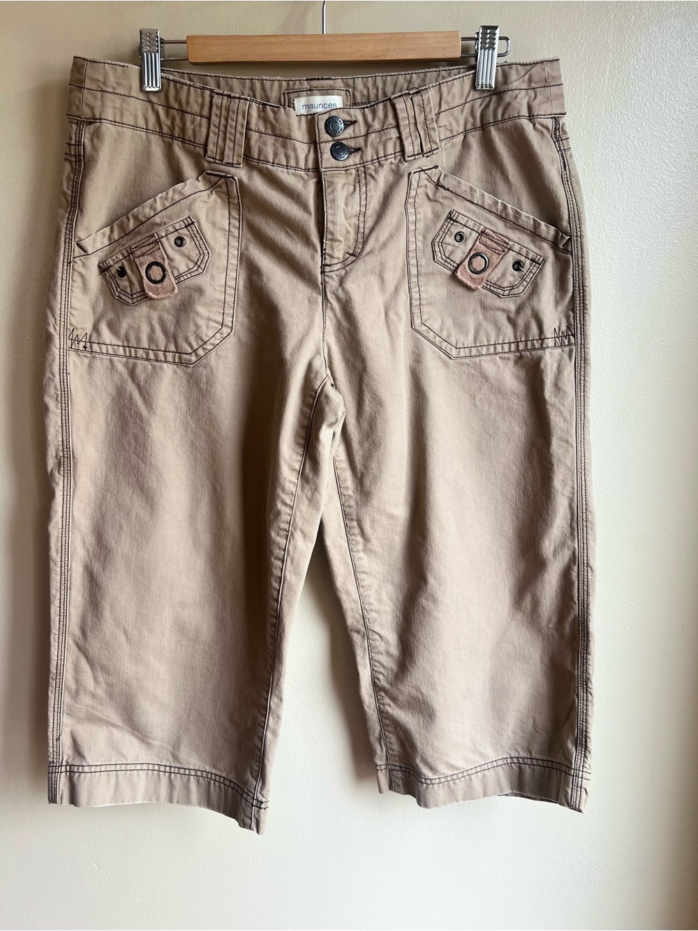 Y2K Maurices Cargo Bermuda Shorts 11/12 Brown Low Rise Contrast Stitch